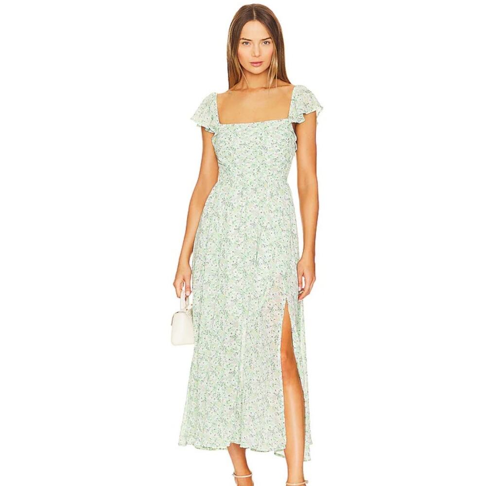 Astr the Label Revolve Luisa Flutter Sleeve‎ Midi Dress w smocking sz XS